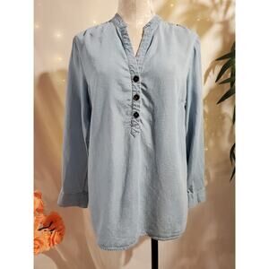 Soft Surroundings Adelaide Chambray Tunic Top Size M Light Blue Tencel Lyocell